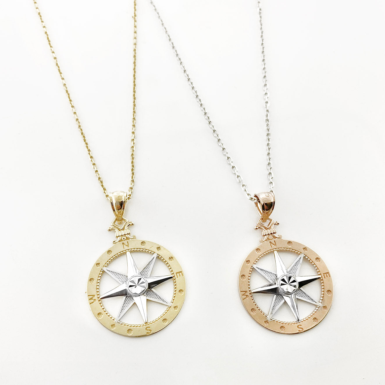 Rose Gold Compass Necklace with Aqua Crystals — Ocean Jewelry
