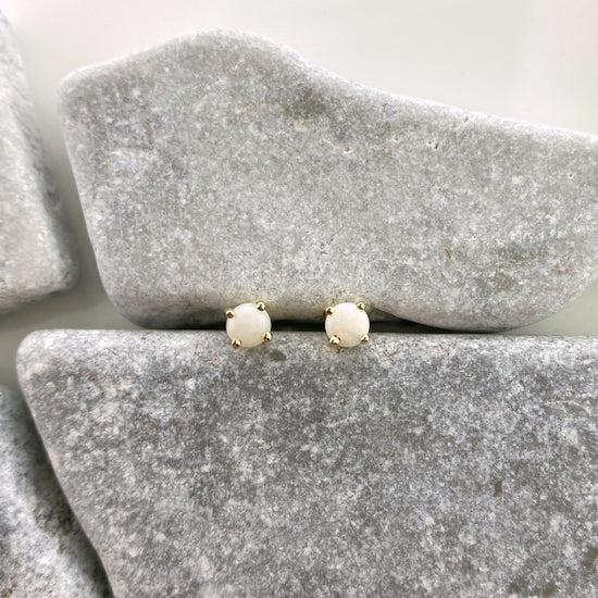 14K Gold Petite Opal Stud Earrings