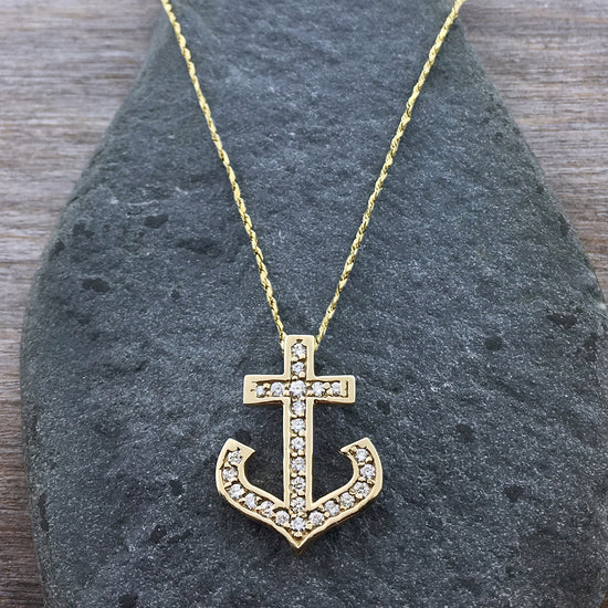 14k Gold + Diamond Anchor Necklace