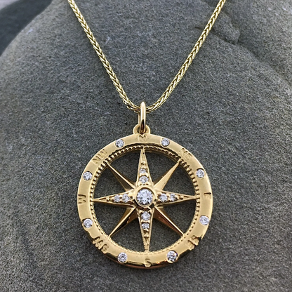 14K Gold + Diamond Compass Necklace