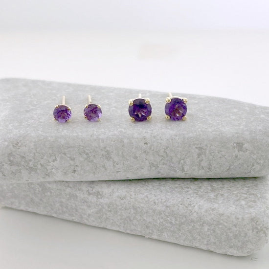 14K Gold Amethyst Stud Earrings