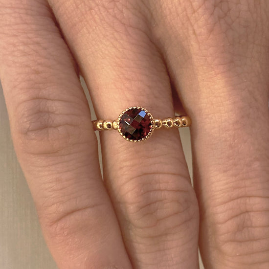 14k Rose Gold Beaded Garnet Ring