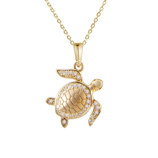 14k Gold + Diamond Turtle Necklace