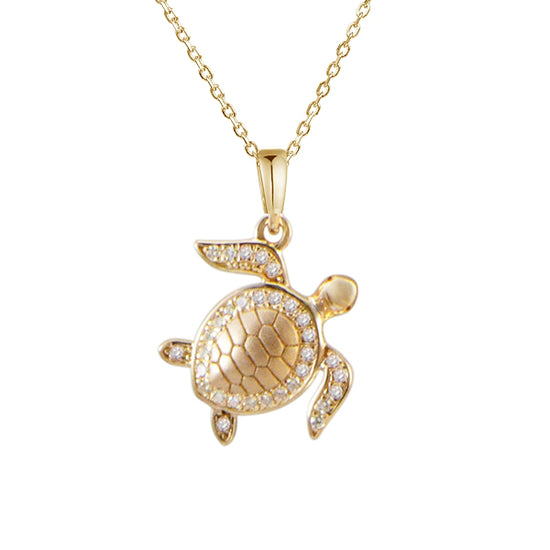 14K Gold + Diamond Turtle Necklace