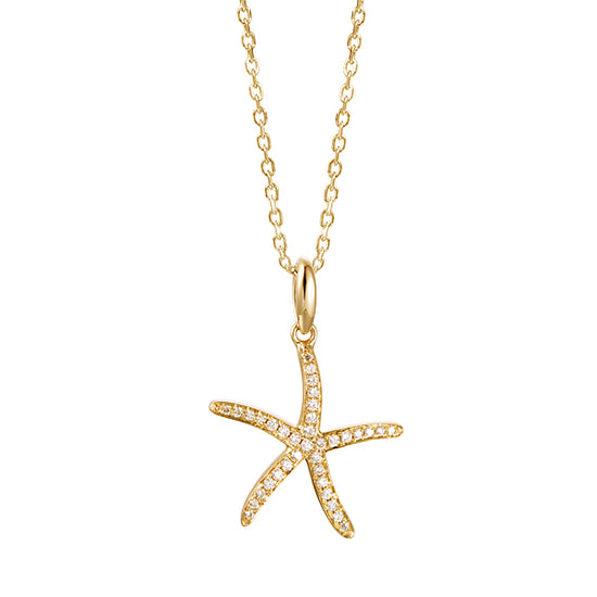 14k Gold + Pavé Diamond Starfish Necklace