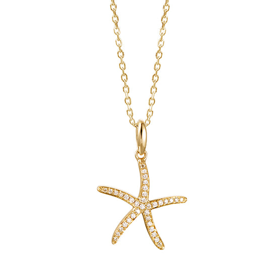 14K Gold + Pavé Diamond Starfish Necklace
