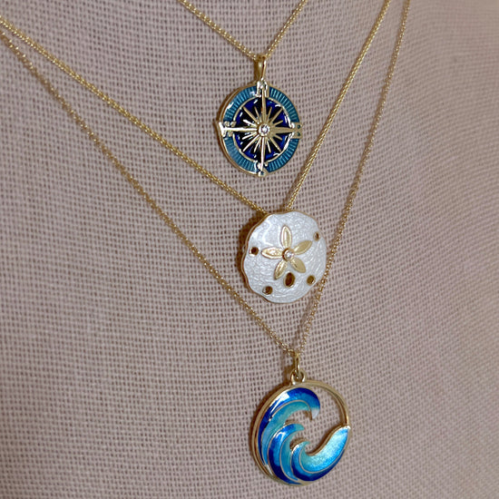 18K Gold Turquoise Ocean Waves Enamel Necklace