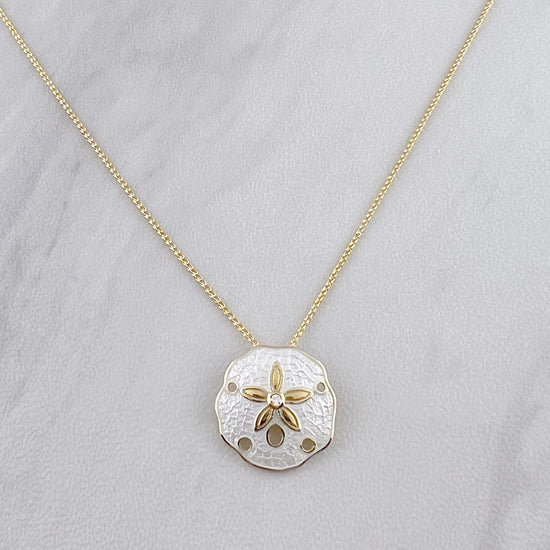 18k Gold + Diamond Enamel Sand Dollar Medallion