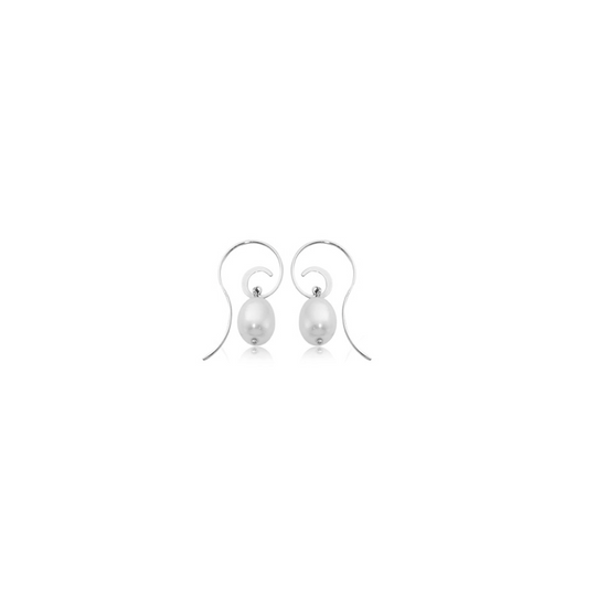 Sterling Silver + Freshwater Pearl Curved Drop Earring