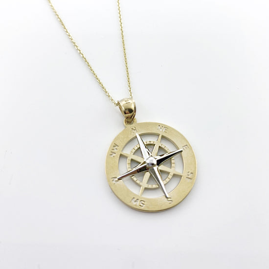 14k Two-Tone Gold Smooth Compass Rose Necklaces