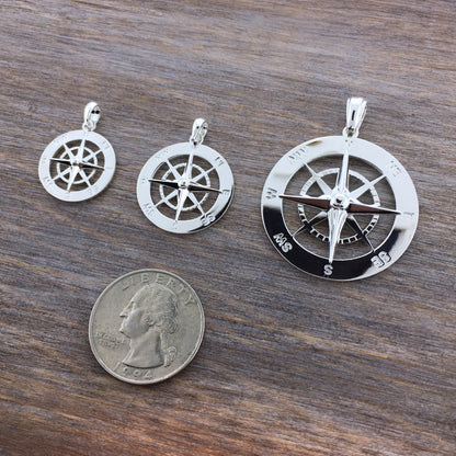 XL Silver Compass Curb Link Necklace