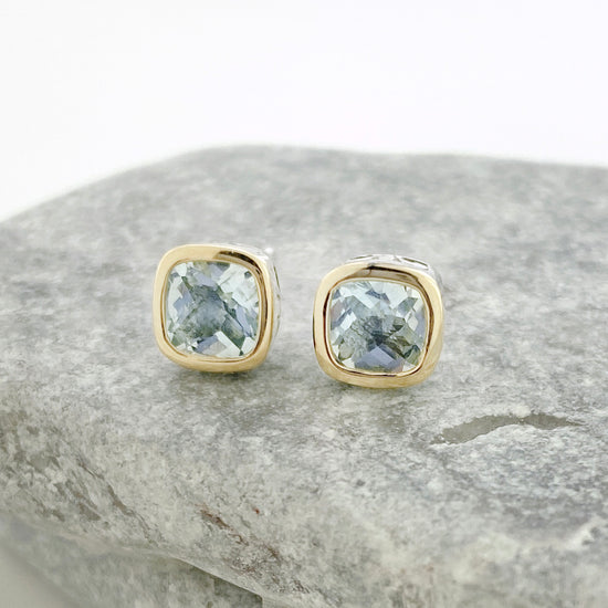 Two Tone Aquamarine Stud Earrings