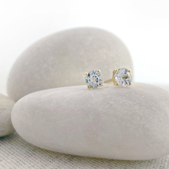 14K Aquamarine Petite Stud Earrings