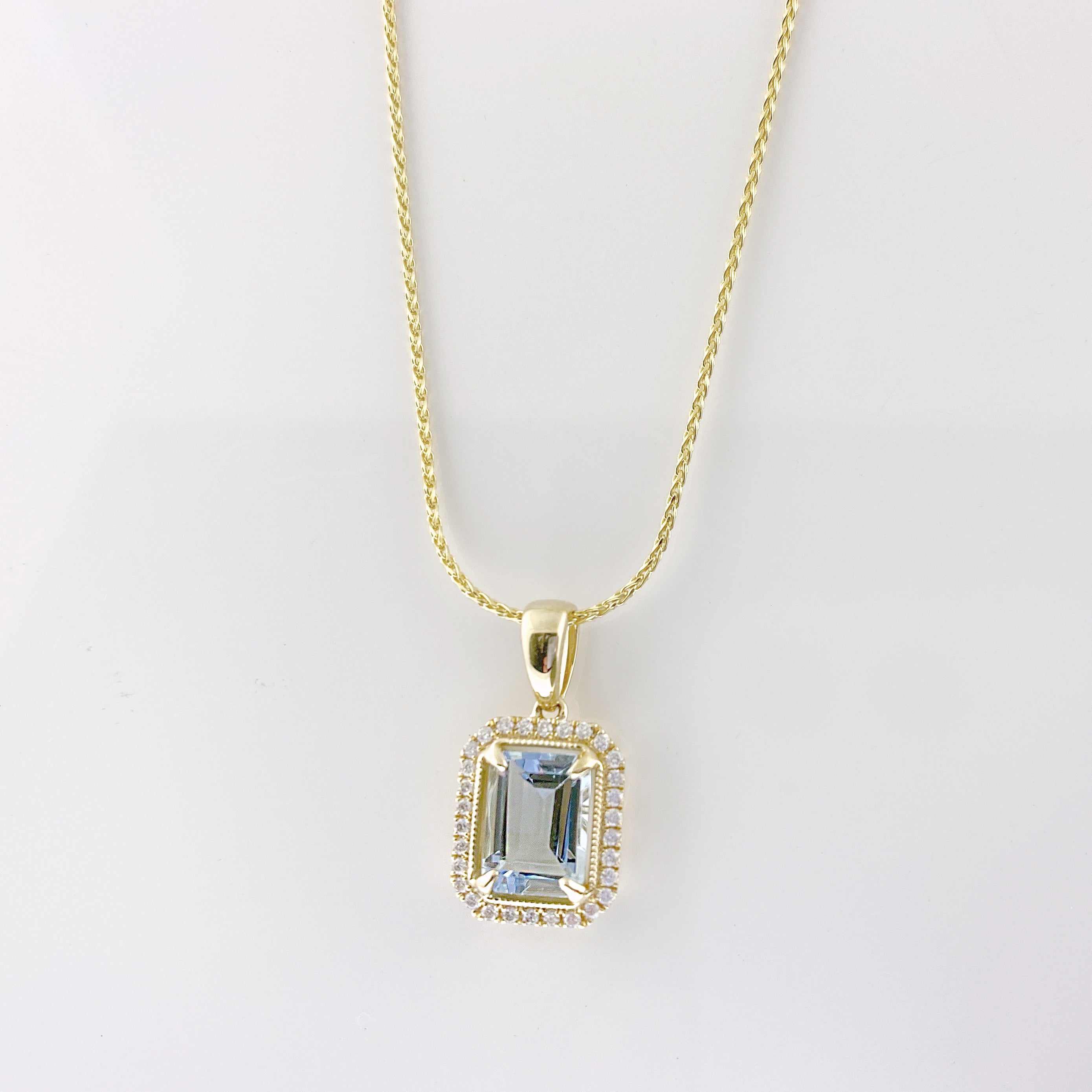 14k Gold Cuban Link Bezel Setting Emerald Cut Diamond Necklace – FERKOS FJ