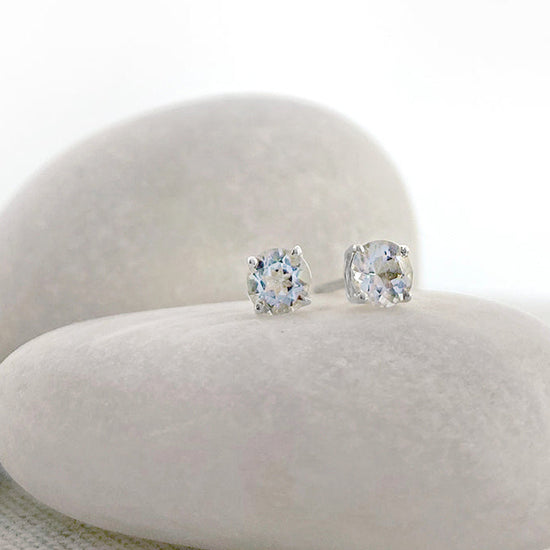 Sterling Silver Aquamarine Petite Stud Earrings