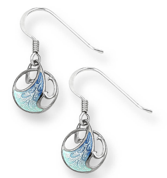 Blue Vitreous Enamel Ocean Wave Wire Earrings