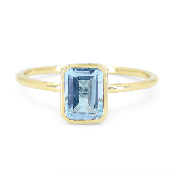 Emerald Cut Petite Blue Topaz Stacking Ring