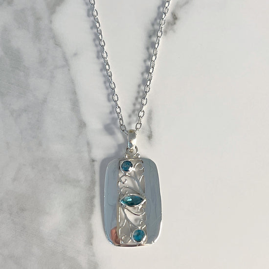 Sterling Silver + Blue Topaz Scroll Necklace