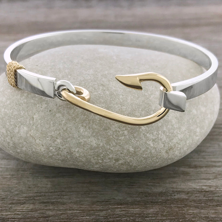 14 K Gold and Sterling Silver Anchor Hook Bracelet