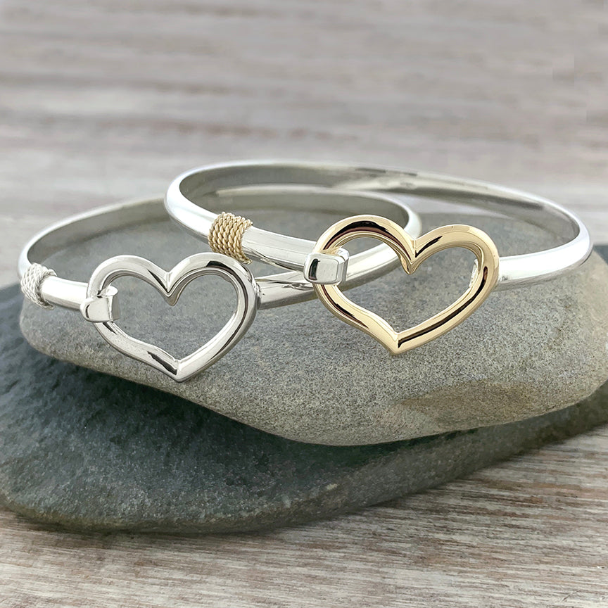 Bridal Party Gifts - Delicate Heart Bangle Bracelet - Available in Silver  and Rose Gold