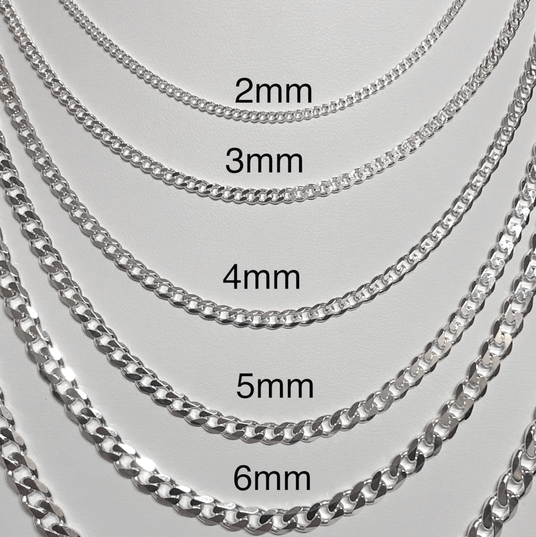 Silver 4mm Curb Chain Necklace For Women or Men