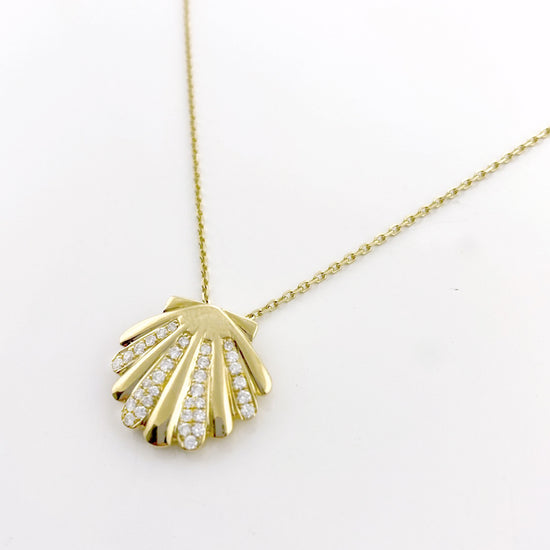 14K Gold + Diamond Scallop Shell Necklace