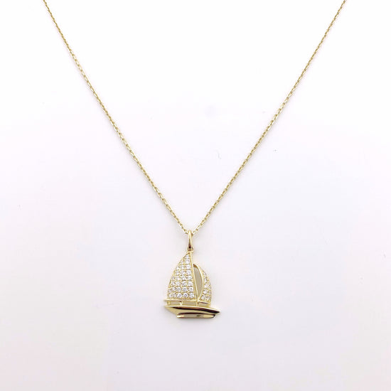 14K Gold + Diamond Sailboat Pendant