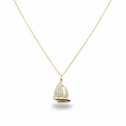 14k Gold + Diamond Sailboat Pendant