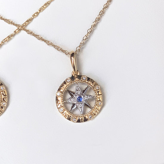 Sapphire + Diamond Compass Pendant