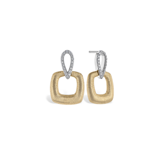 New! Two Tone Diamond Geometric Earrings