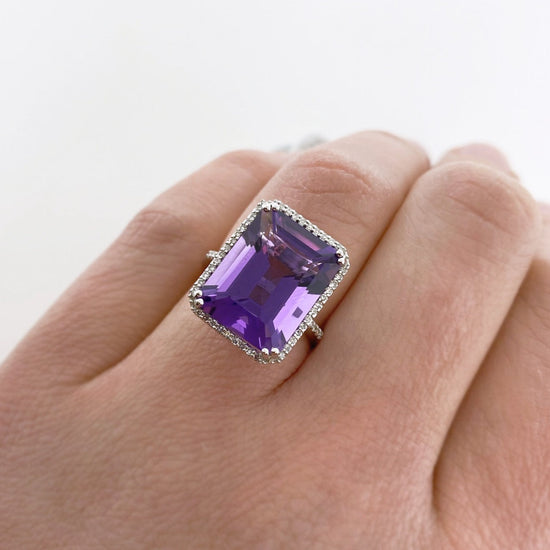 Emerald Cut Amethyst + Diamond Cocktail Ring