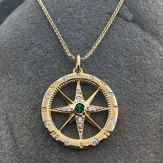 Emerald + Diamond Compass Pendant