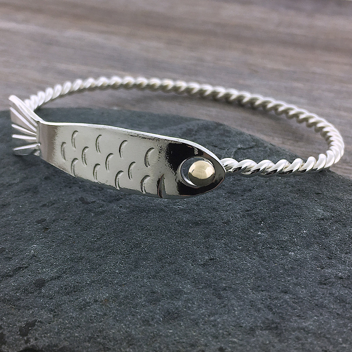 7 Sterling Fish Hook Bracelet with Rope Wrap