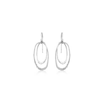Sterling Silver Hammered Oval Drop Earrings