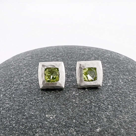 Square Peridot Stud Earrings