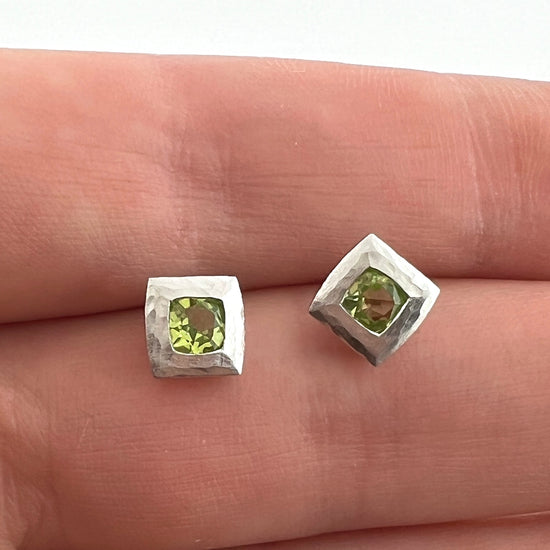 Square Peridot Stud Earrings