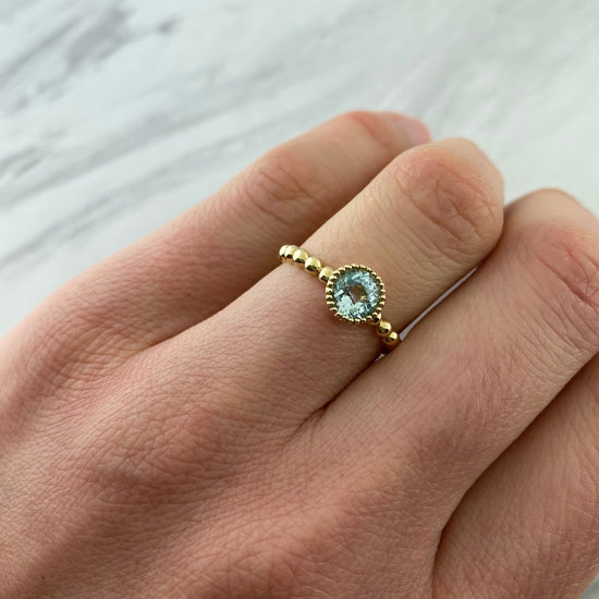 14k Beaded Aquamarine Ring