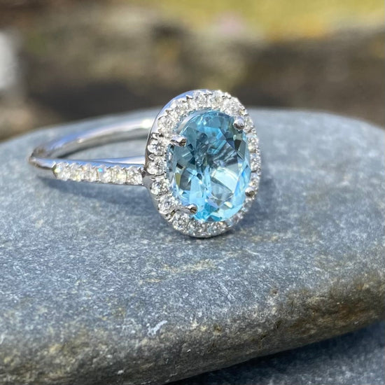 Diamond Halo Aquamarine Ring