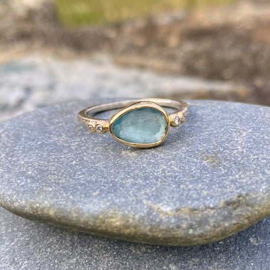 Small Rosecut Aquamarine Ring with Diamonds | By Emily Amey
