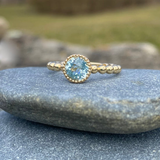 14k Beaded Aquamarine Ring