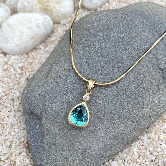 New! Ocean Tourmaline + Diamond Teardrop Necklace