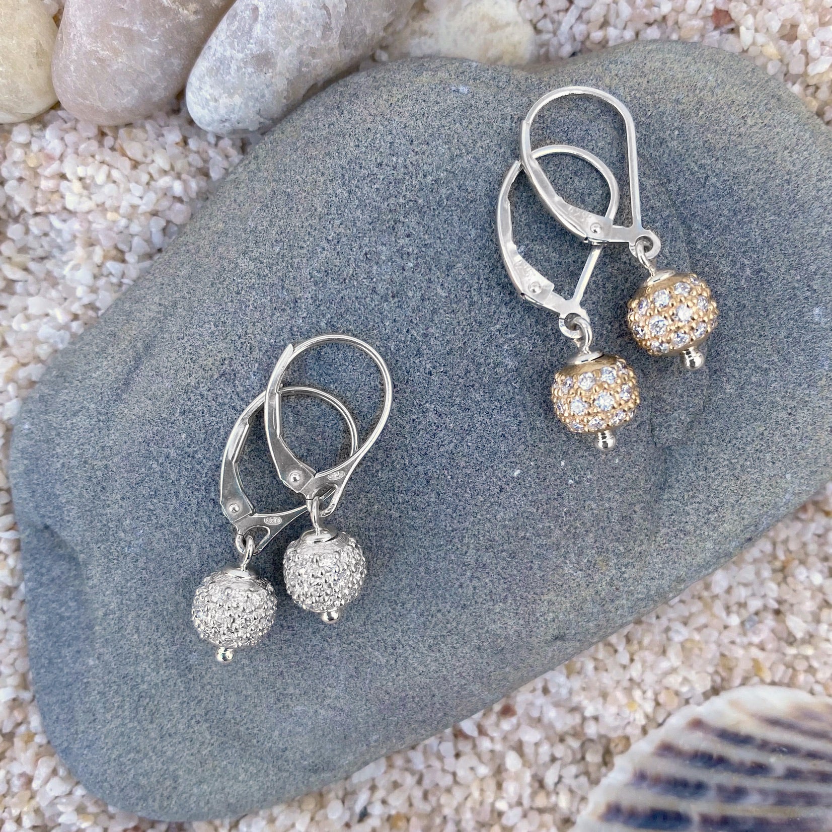 Pave diamond sale ball earrings