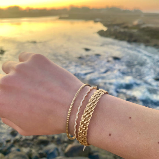 14k Gold + Diamond Wave Bangle