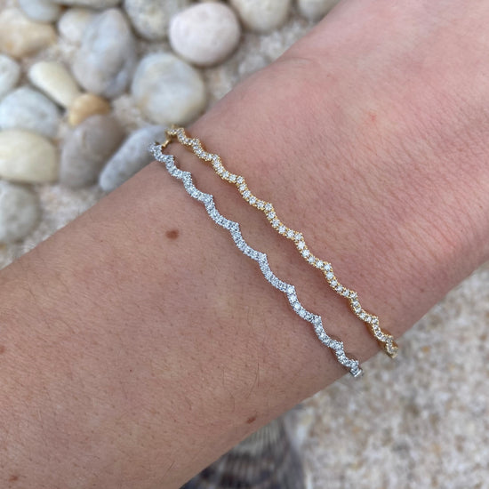 14k Gold + Diamond Wave Bangle