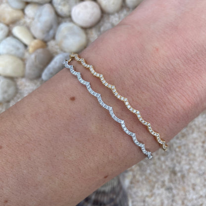 14k Gold + Diamond Wave Bangle