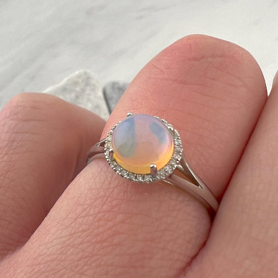 Opal + Diamond Halo Ring