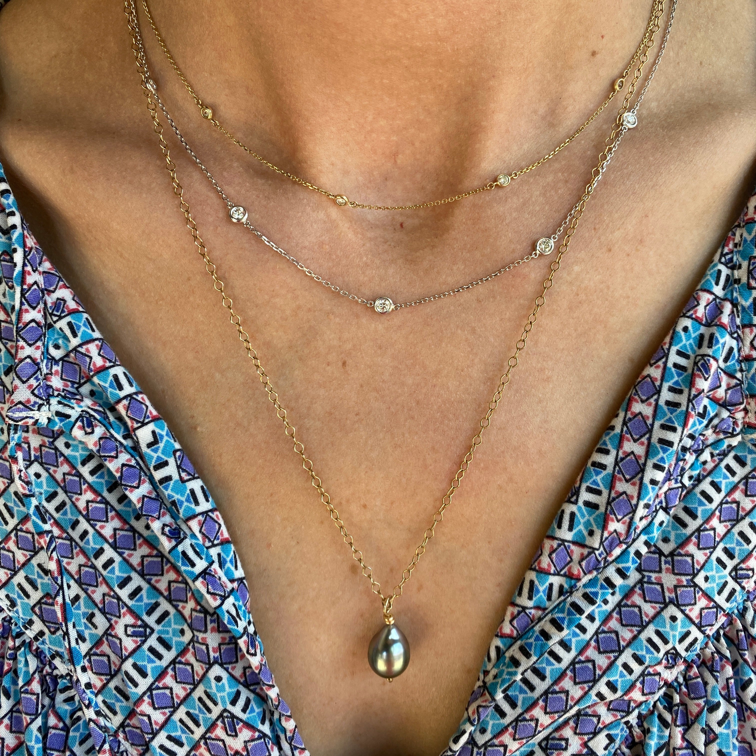 14k Gold & Pearl Station Necklace – Sabrina Design