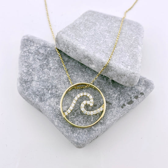 14K Gold + Diamond Curling Wave Necklace