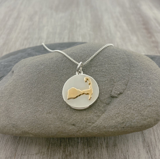 14k Gold + Sterling Silver Cape Cod Map Disc Necklace