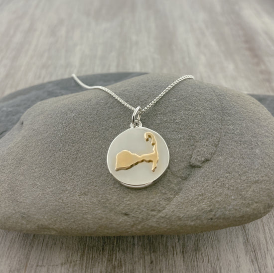 14K Gold + Sterling Silver Cape Cod Map Disc Necklace